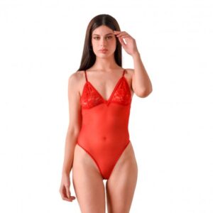 Body de Tul Elastizado y Encaje Rojo Malena .-